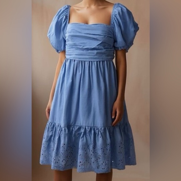 En Saison Dresses & Skirts - En Saison Sky Blue bow back babydoll Puff Sleeve 100% Cotton dress